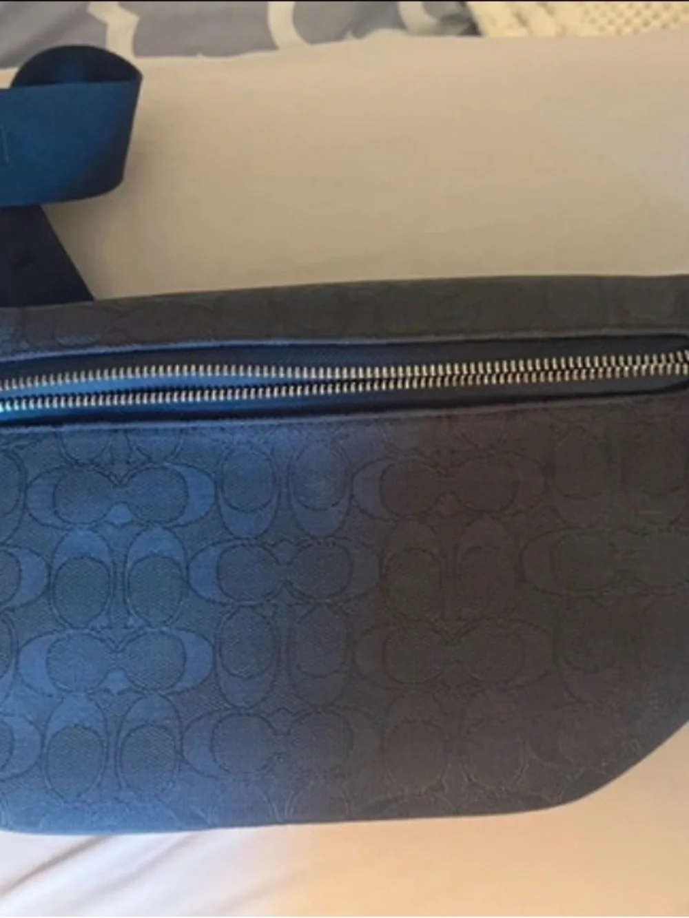 Coach Small Racer Blue & Gray Signature Monogram Crossbody Belt Bag
